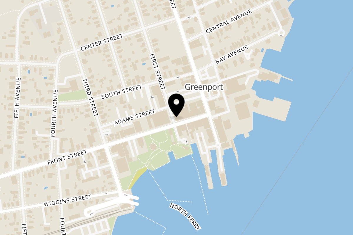 Map showing the location of Green Hill Kitchen on 48 Front St in Greenport